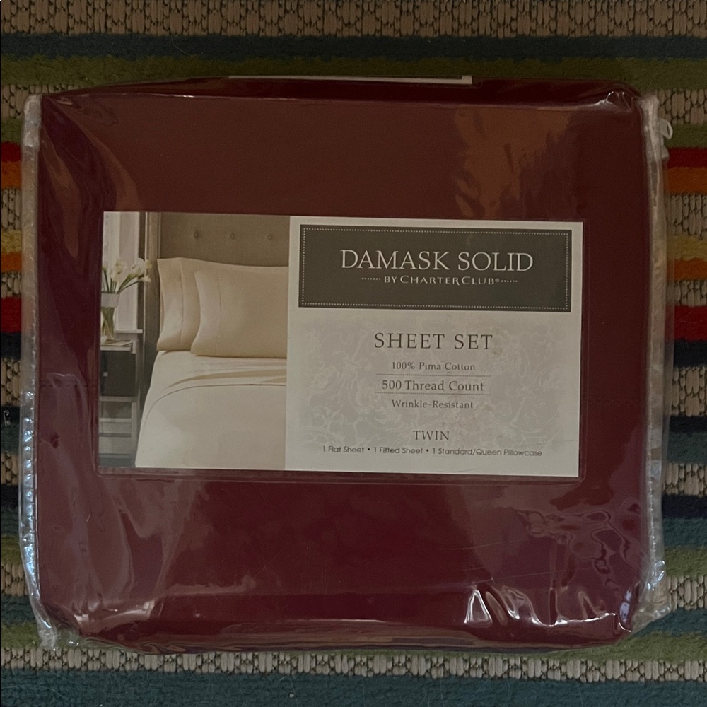 Charter Club Damask Solid Twin Sheet Set - Burgundy Red